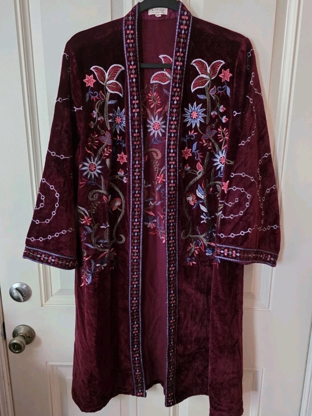Novica Velvet Kimono Jacket in Deep Wine